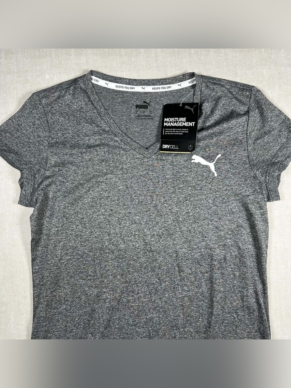 PUMA dryCELL Womens S Gray V-Neck Short Sleeve Moisture Wicking T-Shirt NWT